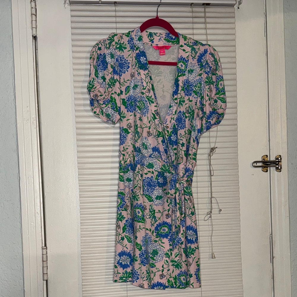 Lilly Pulitzer Pink Floral Puffed Sleeved Romper Sailynn Medium